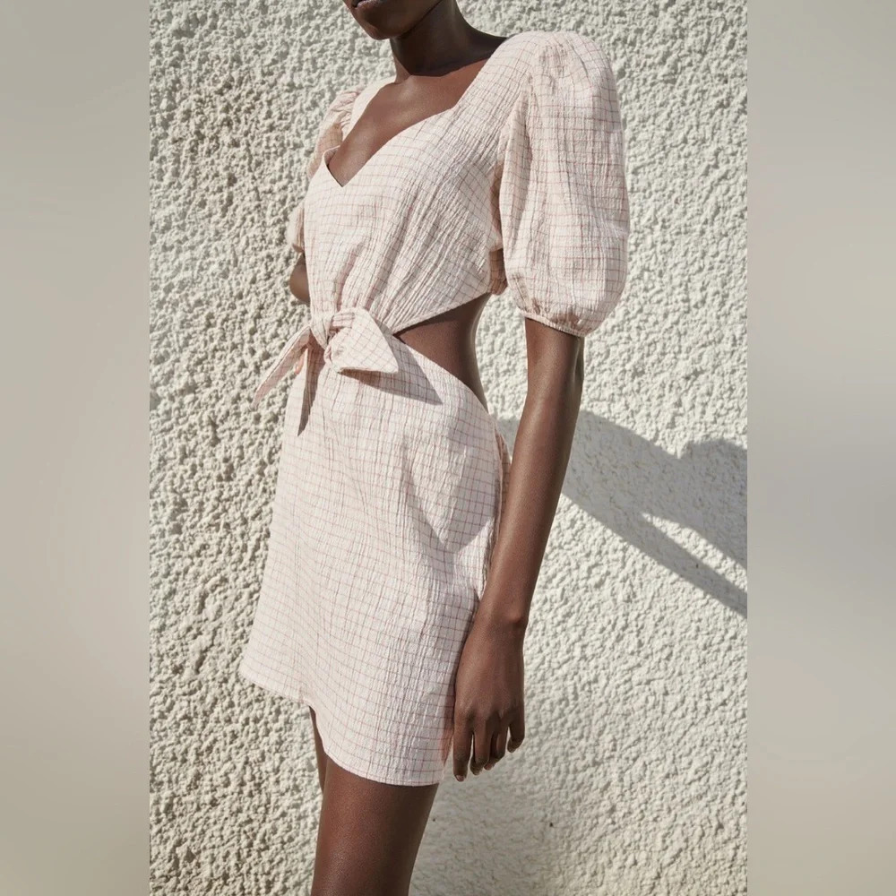 Zara Cut Out Linen Blend Dress